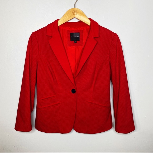 The Limited Red Polka Dot Fitted Stretch Blazer Jacket Small - Picture 8 of 10
